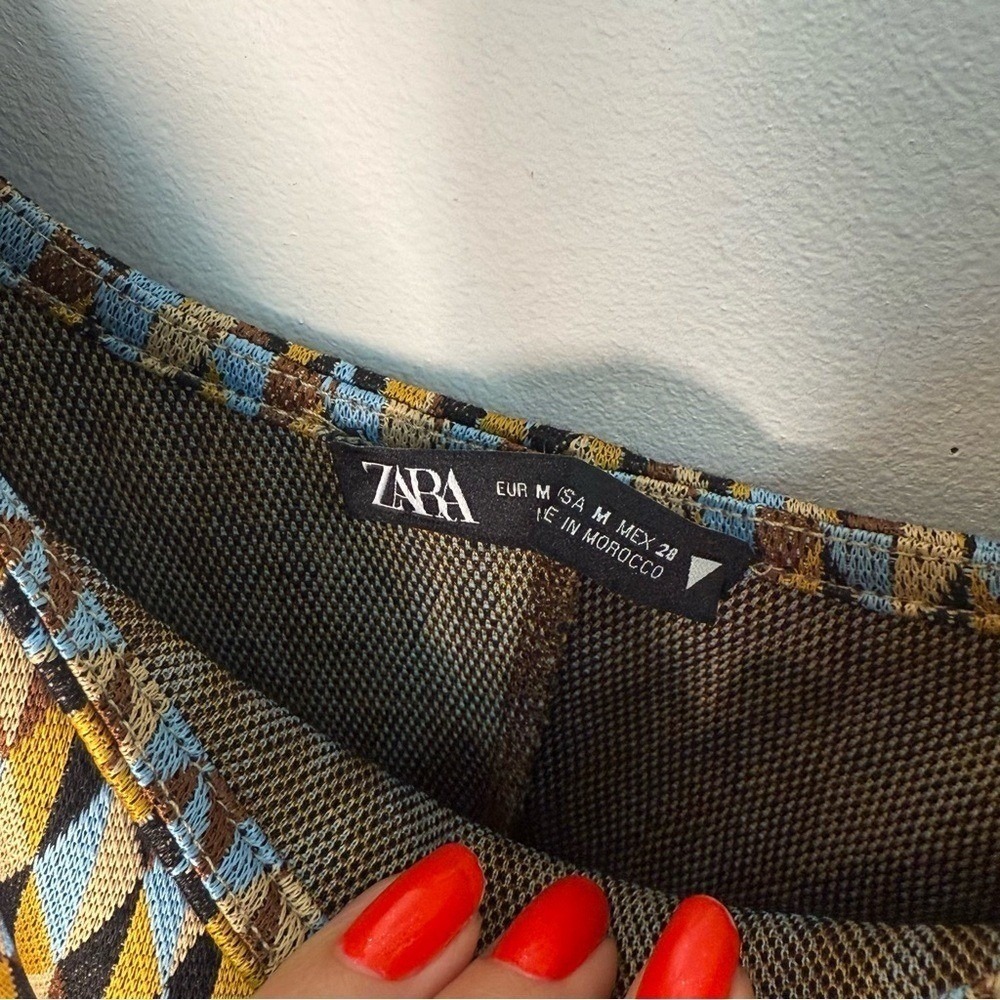 Zara Mini Dress size medium brown blue Geometric shapes - Picture 3 of 7